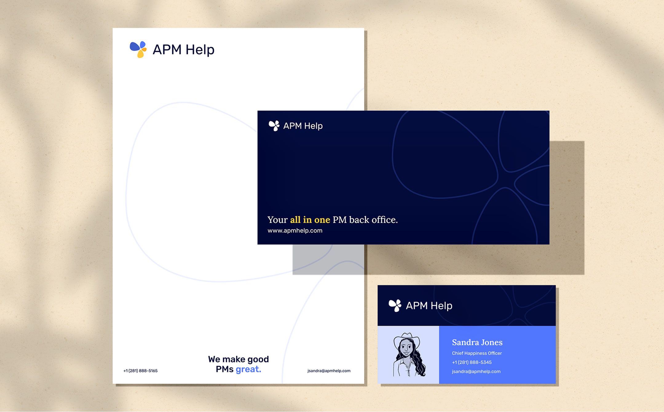 APM Help letterhead and business cards