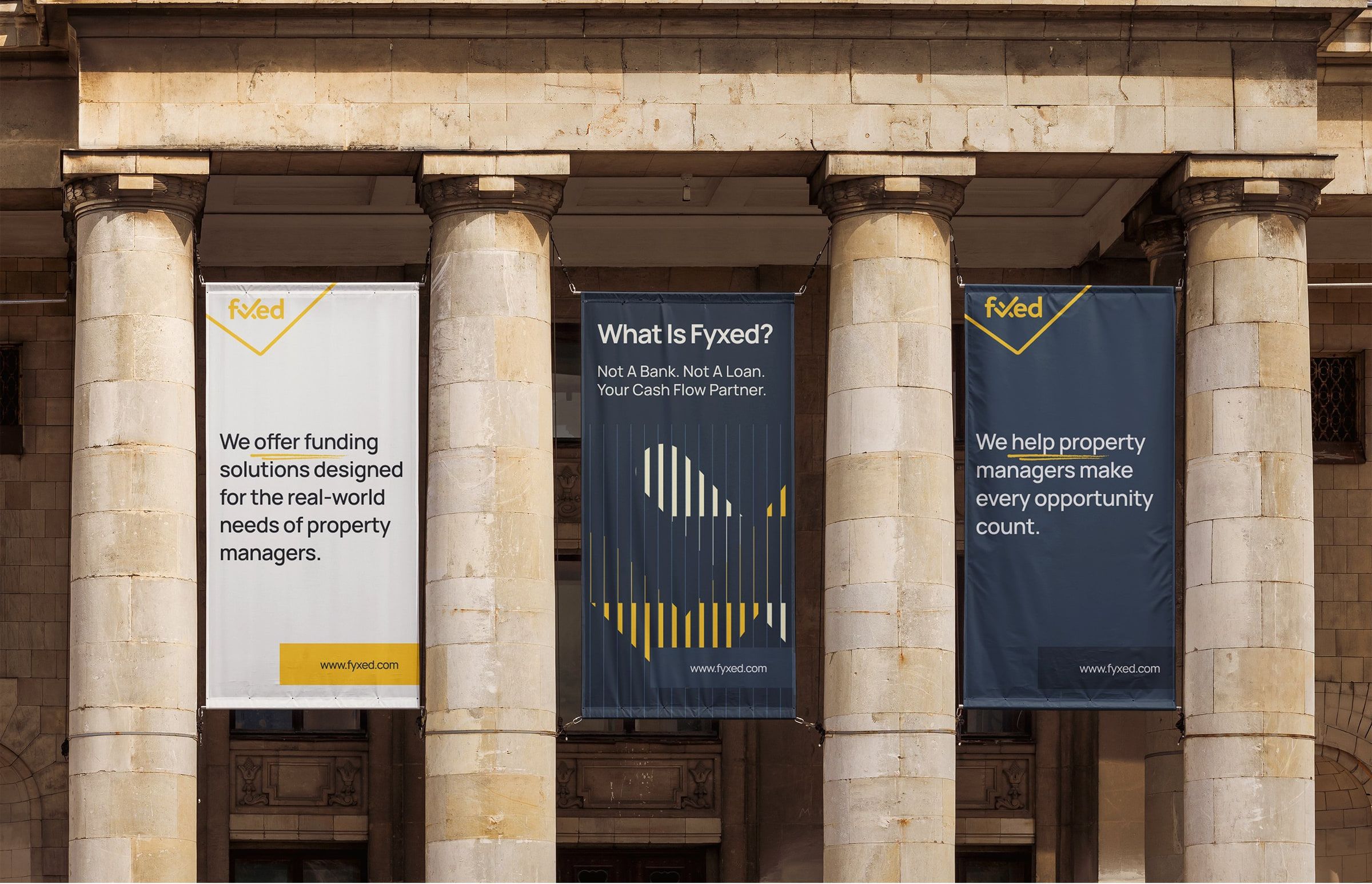 Fyxed banners between stone columns: “What Is Fyxed?”