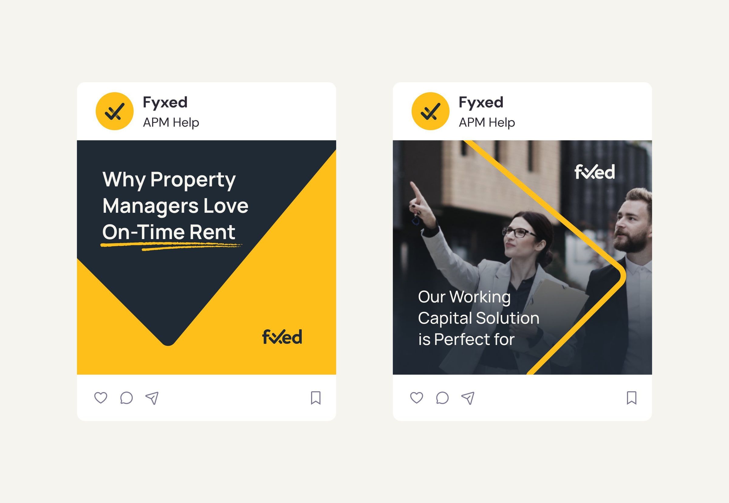 Fyxed social posts with APM Help: “Why Property Managers Love On-Time Rent”