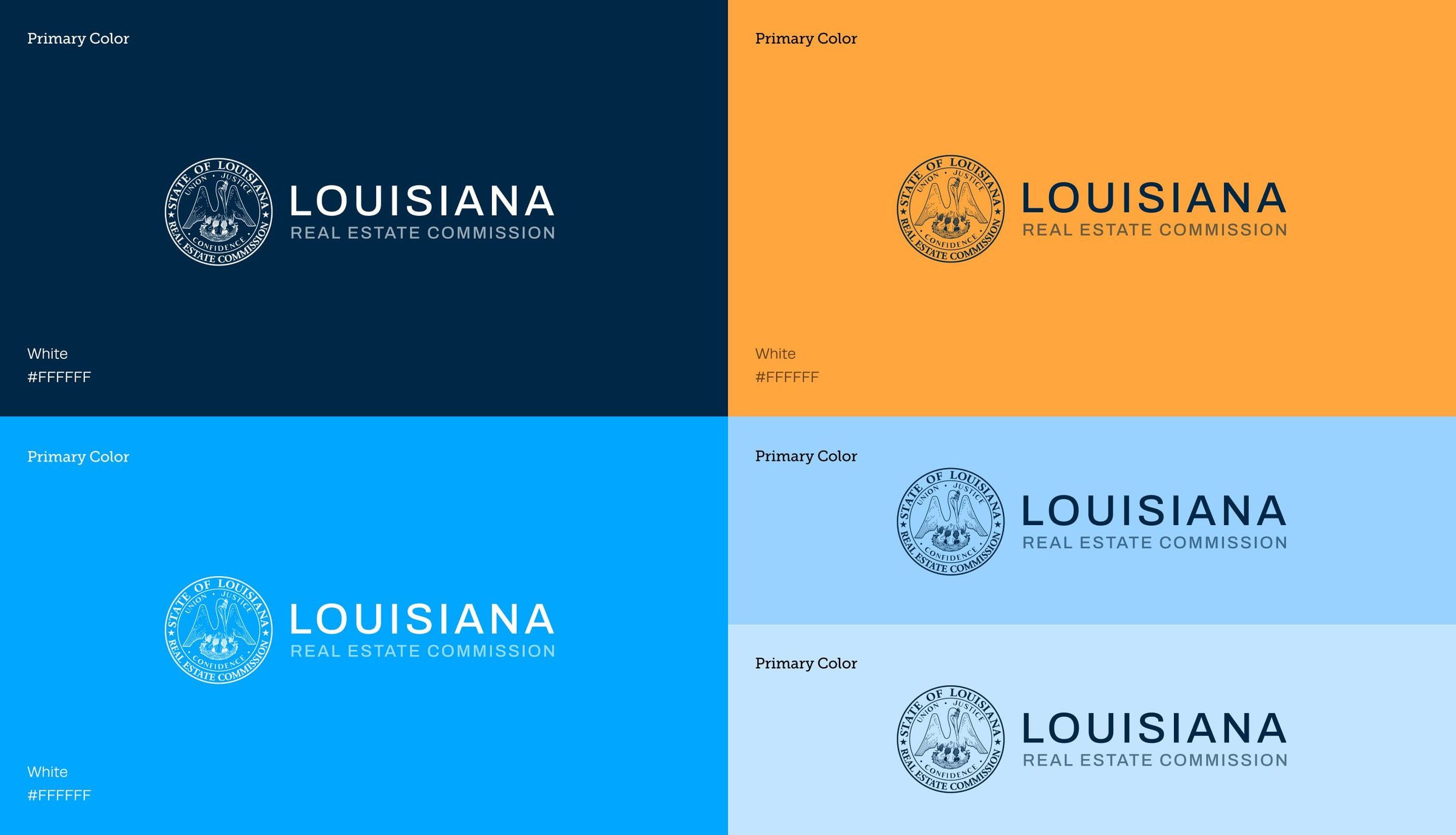 The commission’s logo on navy, gold, blue and light blue
