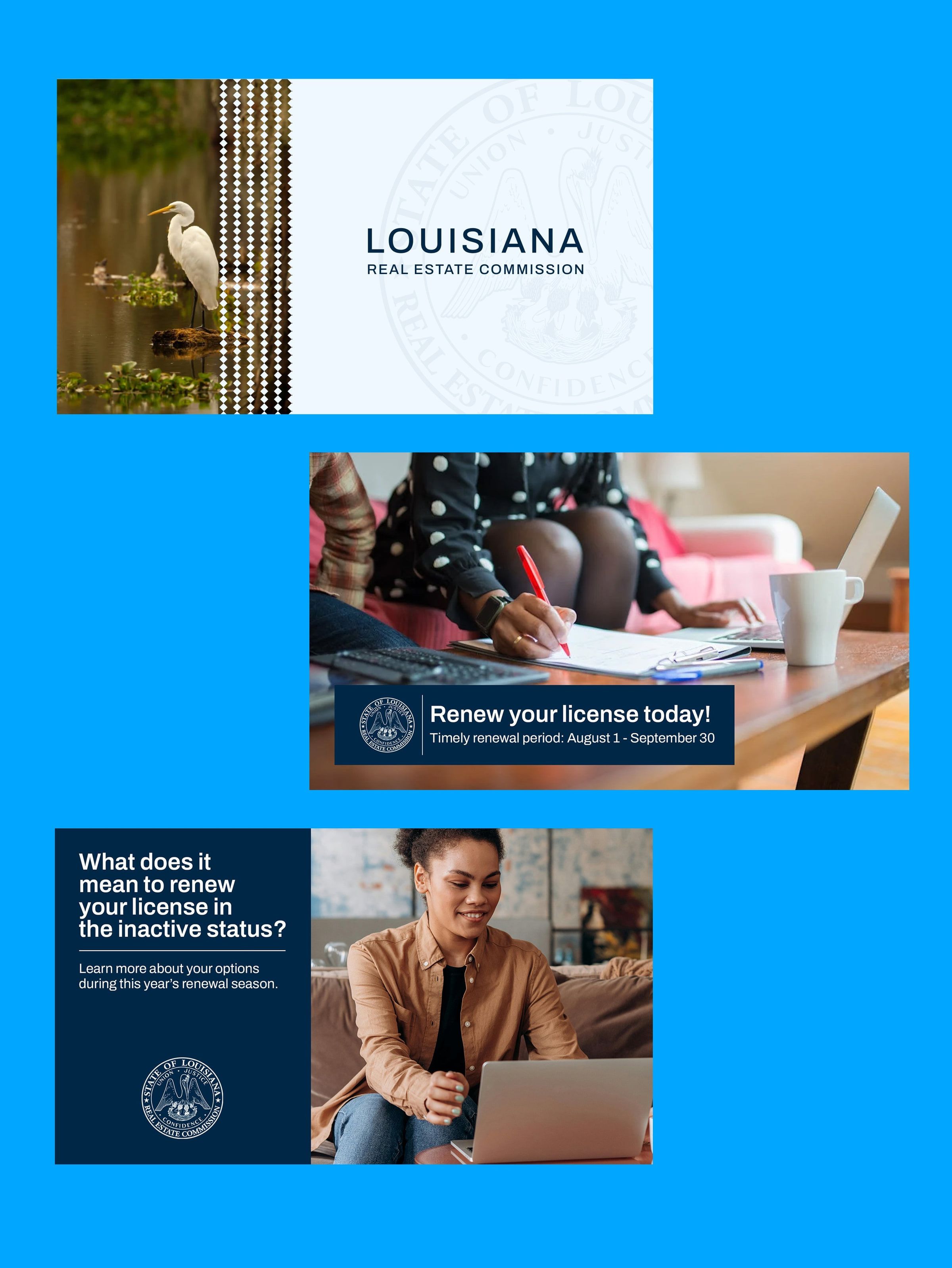 Social posts, including “Renew your license today!”