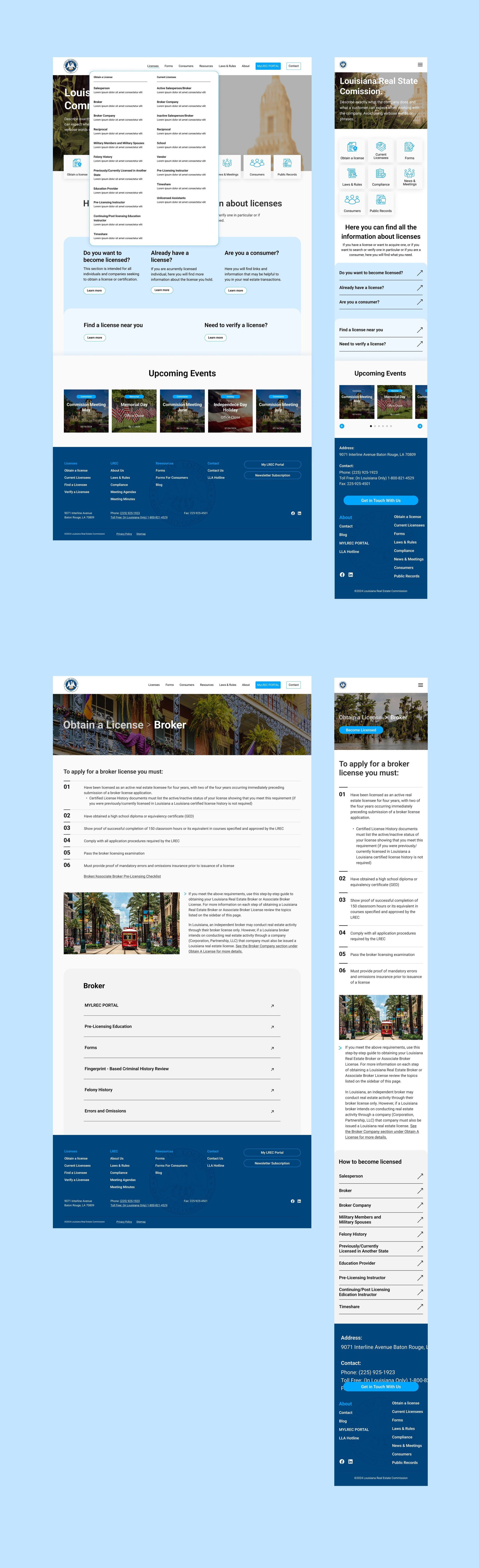 Louisiana Real Estate Commission website pages, shown at full length