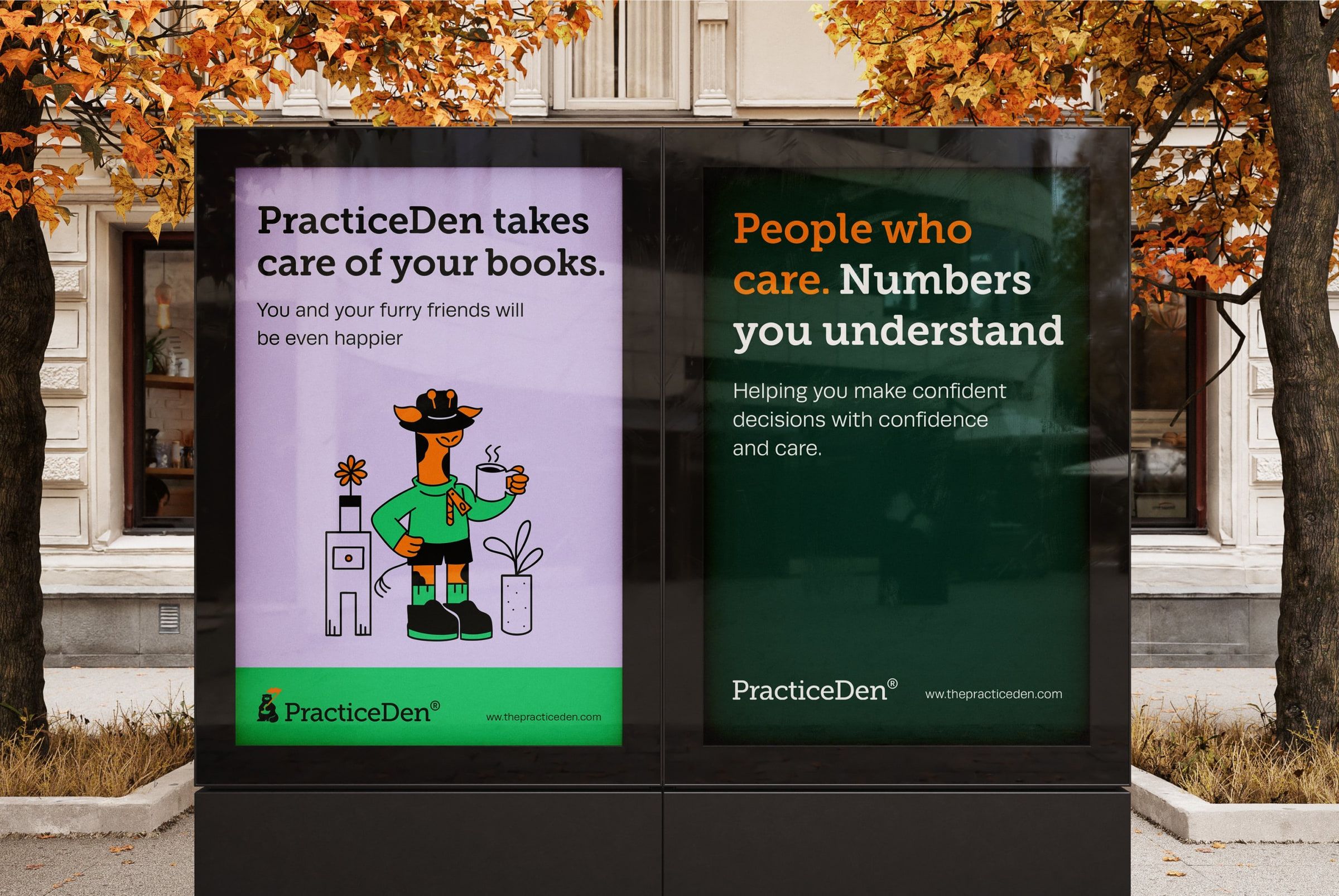 PracticeDen posters on a city street